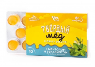 Карамель медовая «Твердый мед» с ментолом и эвкалиптом, HoneyWay