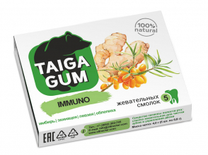 Смолка Taiga Gum «Immuno» в растительной пудре, без сахара, 5 шт. ТМ Алтайский Нектар