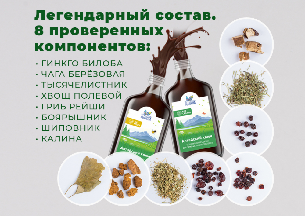 Бальзам Алтайский ключ (без сахара, со стевией) 250 мл, для снижения ...