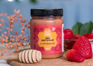 Цветочный мед с клубникой, 350 г Цветочный мед с клубникой, 350 г