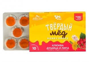 Карамель медовая «Твердый мед» с клюквой, душицей и липой, HoneyWay Карамель медовая «Твердый мед» с клюквой, душицей и липой, HoneyWay